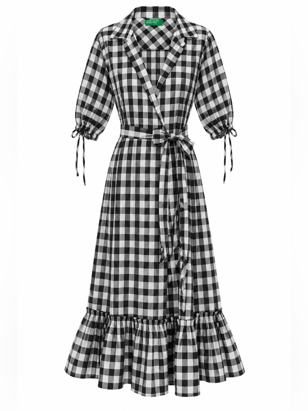 United Colors of Benetton Black & White Gingham Plaid Cotton Midi Dress Small